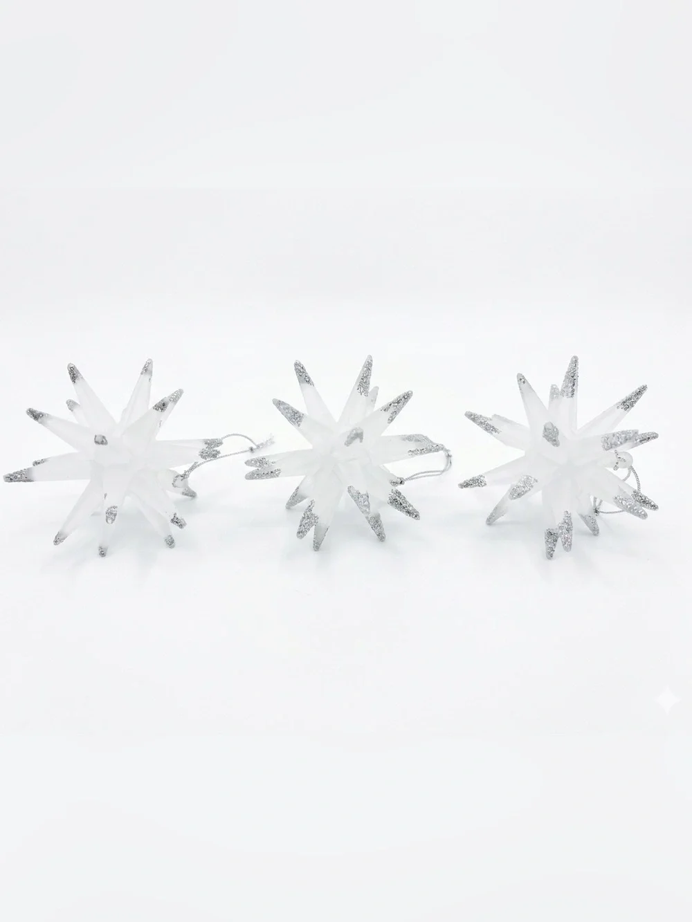 Acrylic Stars Vintage Christmas Ornaments Frosted White Silver Tipped 3pcs 3”x3”